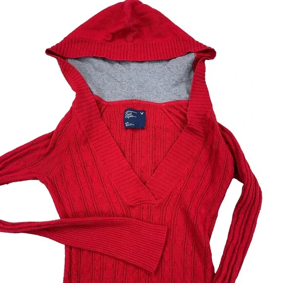 Vintage Y2K American Eagle Sweater Women Medium Red Cable Knit Babydoll Bella - Picture 2 of 11